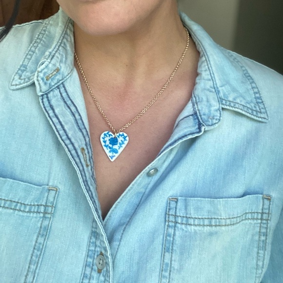 Handmade Hand painted Polymer Clay Heart Pendant Necklace - Picture 4 of 4